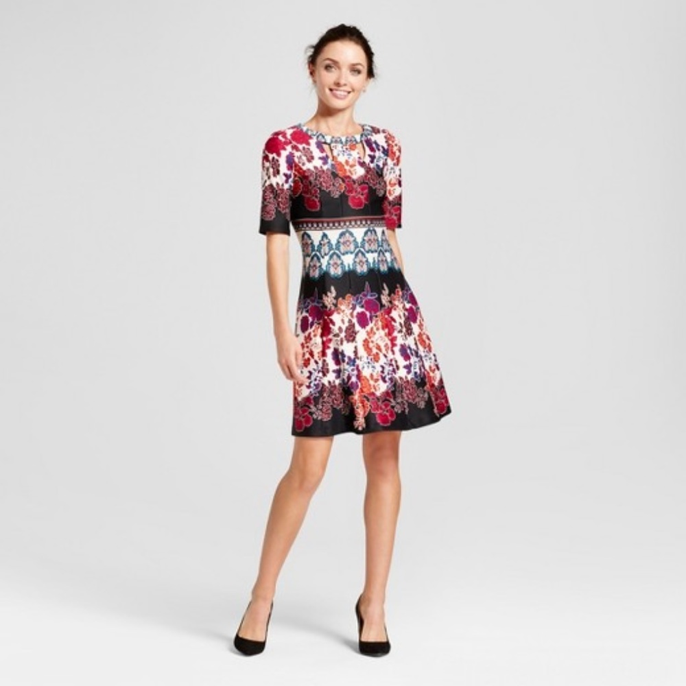 Melonie T Fit and Flare Floral Dress w/Cutouts Sz4